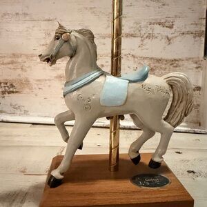 Vintage Carousel Horse Figurine in Cream and Blue